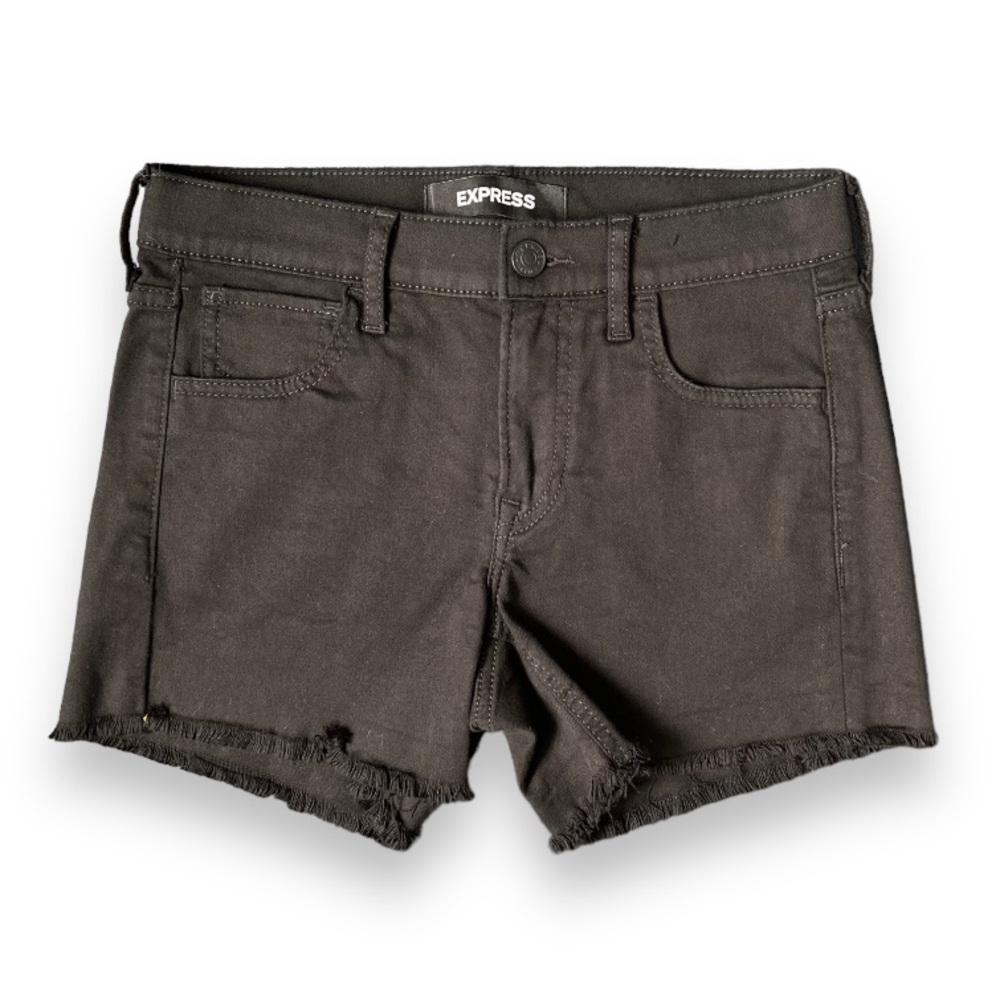 Express Mid-Rise Stretch Super Soft Black Jean Cut Off Shorts | EUC Size 2